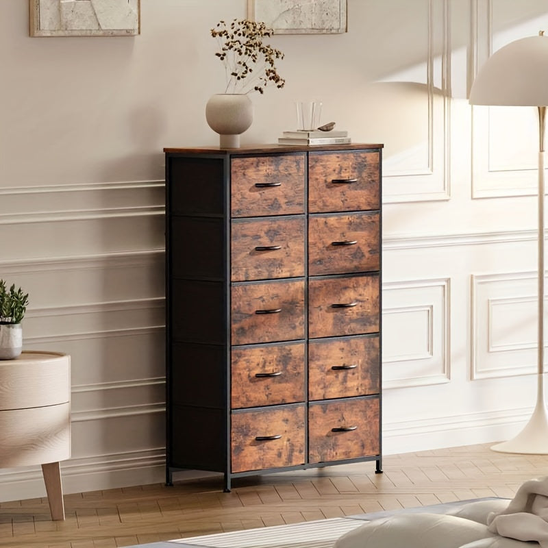 10 Drawer Storage Cabinet And 2-drawer Bedside Table, Single Item And Combination, Sturdy Wooden Top And Metal Frame, Sturdy And Durable, Suitable for Home Storage And Office Storage