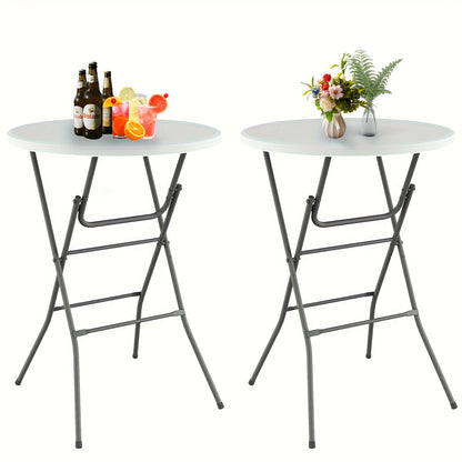 32" Round Folding Table, World Game-Day Ready, Portable Plastic Table, Suitable for Fiesta Night, Party, Camping, Patio Gatherings, Events, Bar Table, Featuring A Thickened Tabletop, Metal Frame, Locking Legs, Indoor/outdoor, 2pcs Set, White/Black