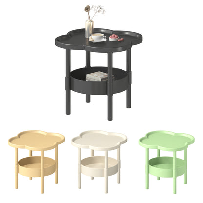 2-Tier Round Flower Shaped Side Table with Lower Shelf - Space-Saving Compact Design for Small Spaces, Easy Assembly Lightweight Durable Plastic Construction, Ideal for Living Room, Bedroom, Office - Ideal Gift for Home Decor