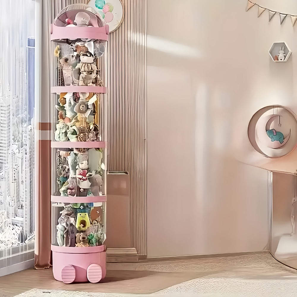 Stuffed Animal Storage Tower 4-Layer Transparent Toy Organizer with Handle Plush Zoo Display Case Dustproof Vertical Tube for Bedroom Living Room Kids Gift