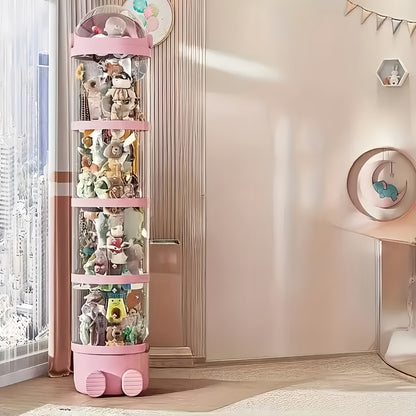 Stuffed Animal Storage Tower 4-Layer Transparent Toy Organizer with Handle Plush Zoo Display Case Dustproof Vertical Tube for Bedroom Living Room Kids Gift