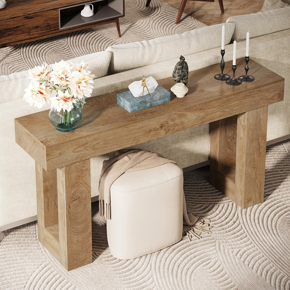 63 Inch Farmhouse Console Table Wooden Sofa Table Behind Couch for Entryway Hallway Living Room, Rustic Long Narrow Entryway Table with Sturdy MDF Build