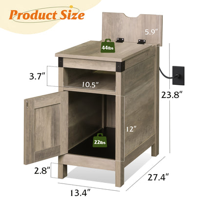 Farmhouse End Table with Charging Station, Couch with USB Ports And Outlets for Small Spaces, Nightstand with Storage, Narrow Side Table for Living Room, Bedroom