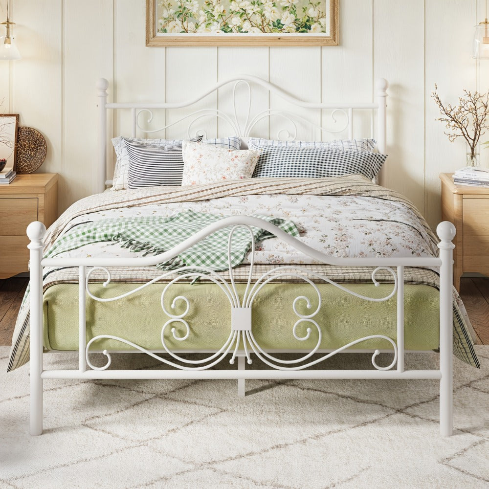 Butterfly Pattern Metal Platform Bed Frame with Decorative Headboard & Footboard – No Box Spring Needed, Heavy-Duty Steel Slats, Easy Assembly, Twin Full Queen