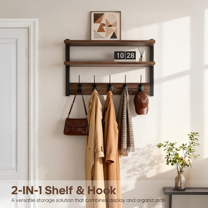 Double Layer Metal Clothes Rack, Wall-Mounted or Freestanding Garment Rack Space Saving Coat Hanger Stand for Bedroom Entryway Living Room Office, Walnut Finish
