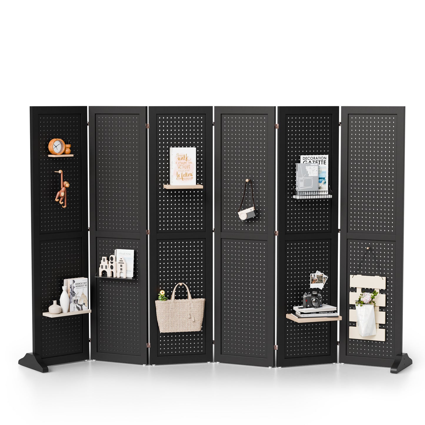 VINGLI Freestanding Pegboard with Support Feet, 5 FT Wood Room Divider Display Board Organizer, Folding Privacy Screen Partition Space Separator for Craft Shows Events Retail