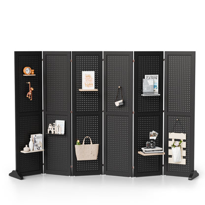 VINGLI Freestanding Pegboard with Support Feet, 5 FT Wood Room Divider Display Board Organizer, Folding Privacy Screen Partition Space Separator for Craft Shows Events Retail