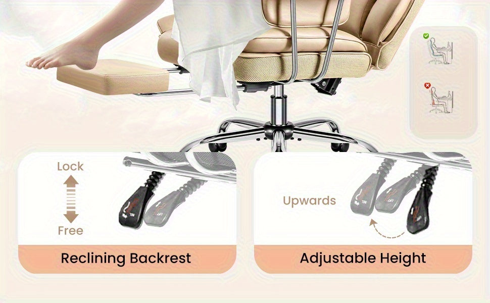 KERDOM Big & Tall Executive Office Chair with Footrest - Heavy Duty 500lbs Capacity Ergonomic High Back Reclining Chair, Adjustable Height, Lumbar Support & Manual Recline, Heavy-Duty Swivel Computer Desk Chair with Soft Cushioned & Backrest for Hom