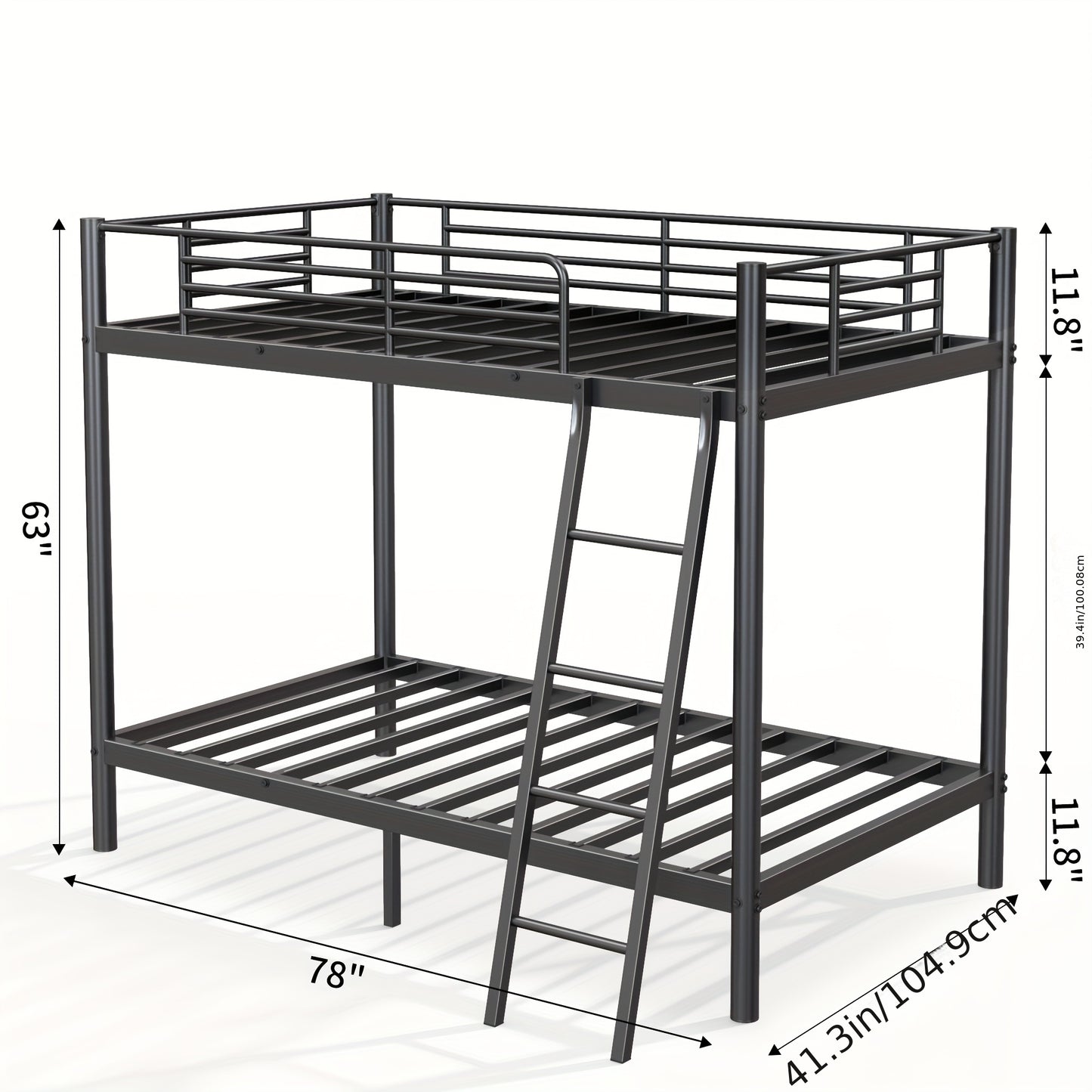 Bunk Beds Twin Over Twin/Full Size, Heavy Duty Metal Bunk Bed Frame With Angled Ladder For Spaces-Saving, Smooth Rounded Edges, Noise Free & Easy Assembly, Black