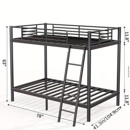 Bunk Beds Twin Over Twin/Full Size, Heavy Duty Metal Bunk Bed Frame With Angled Ladder For Spaces-Saving, Smooth Rounded Edges, Noise Free & Easy Assembly, Black