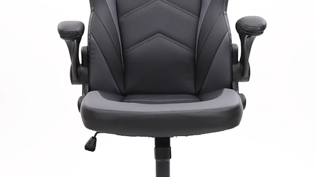 Ergonomic Gaming Chair | High Back, Flip-up Armrest, Wheeled, Height Adjustable 360°-Swivel, Sponge Filled, Solid Back Style, Synthetic Faux Leather, Lumbar Support, Manual Recliner, Wipe Clean - ANTONIA