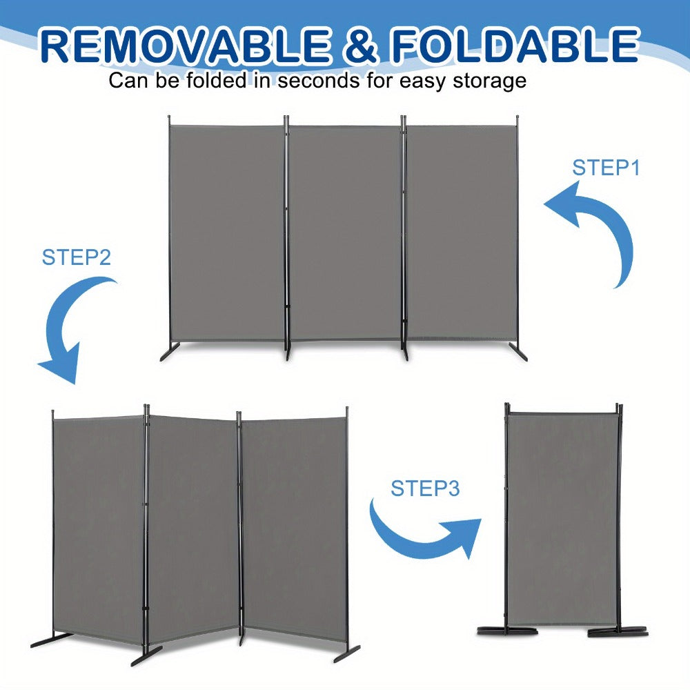 6 Ft Trifold Room Divider Privacy Screen Foldable Partition Panel 160G Polyester Fabric Steel Frame for Office Bedroom Living Room 2 Colors