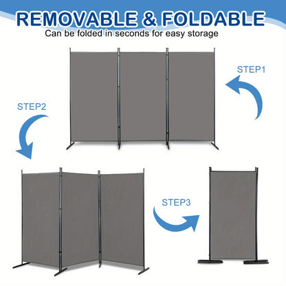 6 Ft Trifold Room Divider Privacy Screen Foldable Partition Panel 160G Polyester Fabric Steel Frame for Office Bedroom Living Room 2 Colors