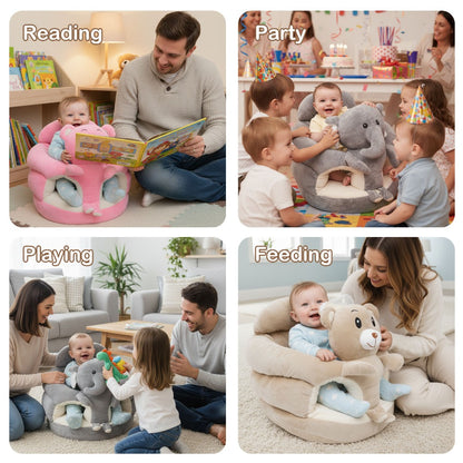Plush Elephant Baby Support Seat - Ultra-Soft Cushioned Infant Lounger with Grey & White Elephant Design, Tummy Time Bed for & Toddlers, Non-Toxic Soft Fabric, Ideal Gift for Christmas, Birthdays, (No Assembly Required