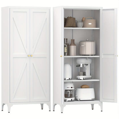 Metal Storage Cabinet, Metal Kitchen Pantry Cabinet, Food Pantry Storage Cabinets With Doors And Shelves, Large Steel Storage Cabient For Dinning Room, Laundry Room, White/Black