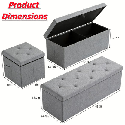 Heavy Duty Multifunctional Folding Storage Footstool Bench with Seat Cushion, Storage And Organization, Waterproof And Easy to Clean Surface-Suitable for Storage Of Living Rooms, Bedrooms, Terraces, Gardening Tools-Grey Storage Bench