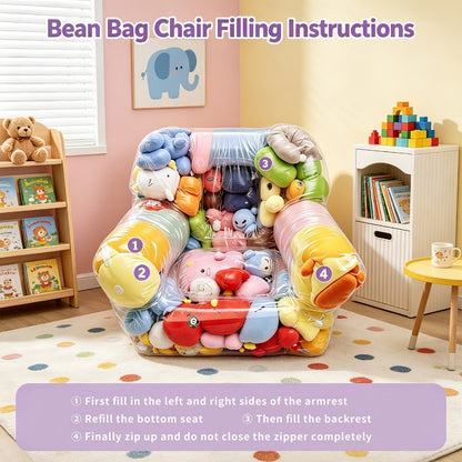 Large Capacity Transparent PVC Plush Toy Storage Sofa - Stuffed Animal and Doll Organizer for Toy Room and Playroom Easy Clean Durable