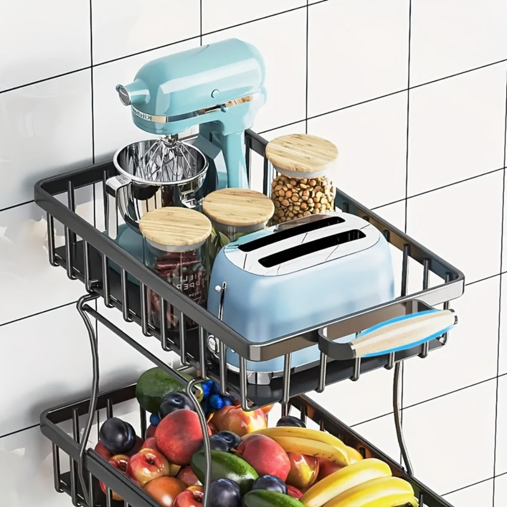 Stackable Metal Storage Cart with Wheels 4/5 Tier - Fruit Vegetable Basket Rotating Narrow Gap Corner Rack for Kitchen Pantry and Bathroom