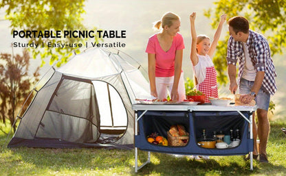 4 Ft Folding Table Aluminum Adjustable Height Portable Camping Picnic Table for Outdoor Beach BBQ Backyard Party Garden Patio 5 Colors