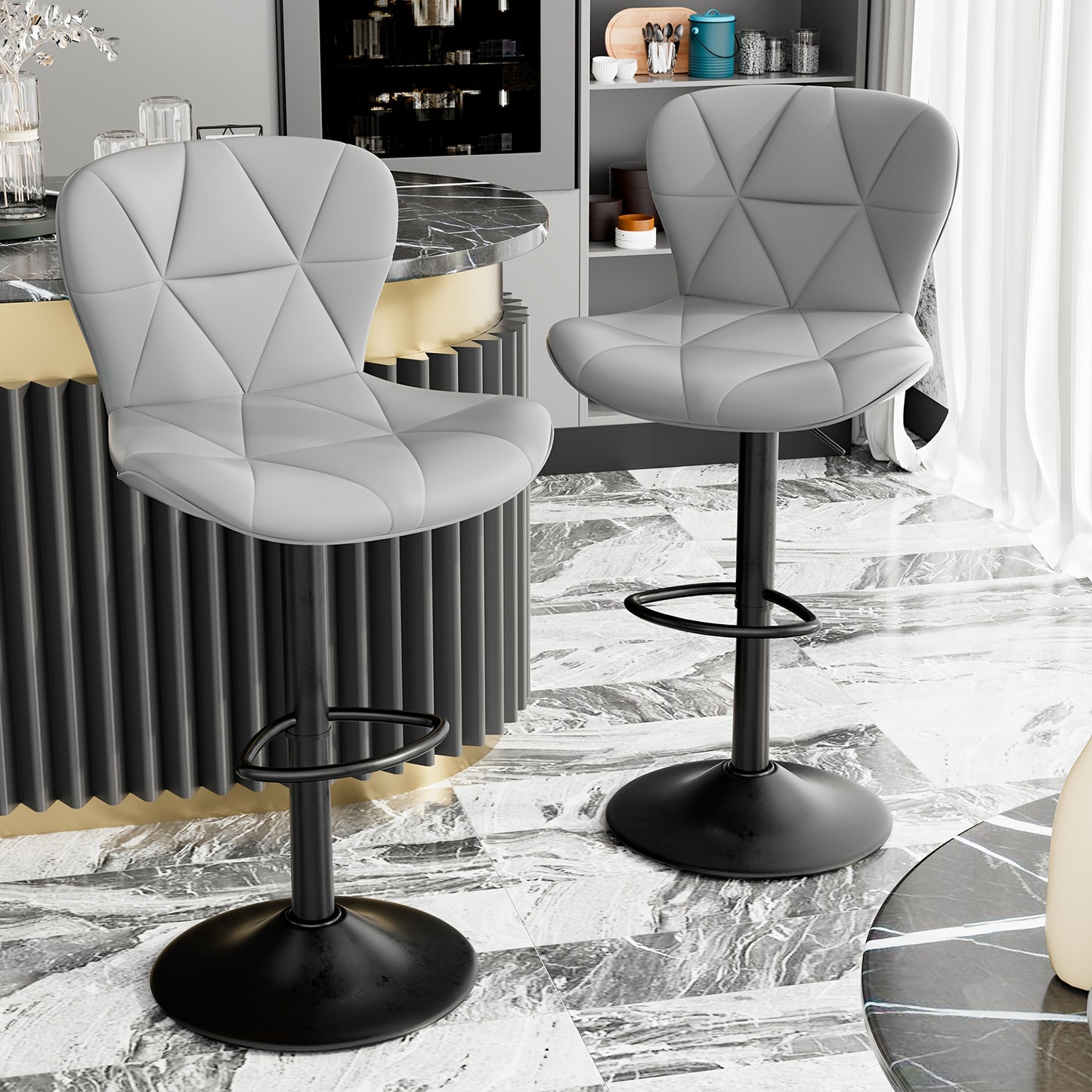1/2/3/4pcs Modern Bar Stool, Adjustable Faux Leather Upholstered Swivel CounterStoolsFor Restaurant, Modern Bar Stool, Thickened Seat Cushion Souare lsland Barstools with Back