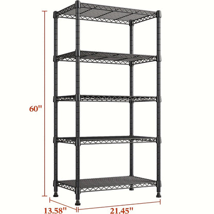 5 Tier 1000LBS Wire Shelving, 1000LBS Metal Shelves Adjustable Storage Shelves Metal Shelving Unit for Storage Wire Rack Shelving Garage Shelf Closet Shelves Pantry Shelf, 60 "H X 13.58" D X 21.45 "W
