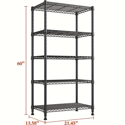 5 Tier 1000LBS Wire Shelving, 1000LBS Metal Shelves Adjustable Storage Shelves Metal Shelving Unit for Storage Wire Rack Shelving Garage Shelf Closet Shelves Pantry Shelf, 60 "H X 13.58" D X 21.45 "W