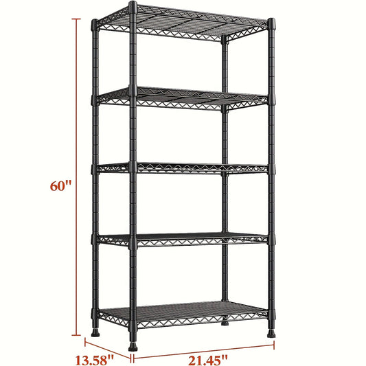 5 Tier 1000LBS Wire Shelving, 1000LBS Metal Shelves Adjustable Storage Shelves Metal Shelving Unit for Storage Wire Rack Shelving Garage Shelf Closet Shelves Pantry Shelf, 60 "H X 13.58" D X 21.45 "W