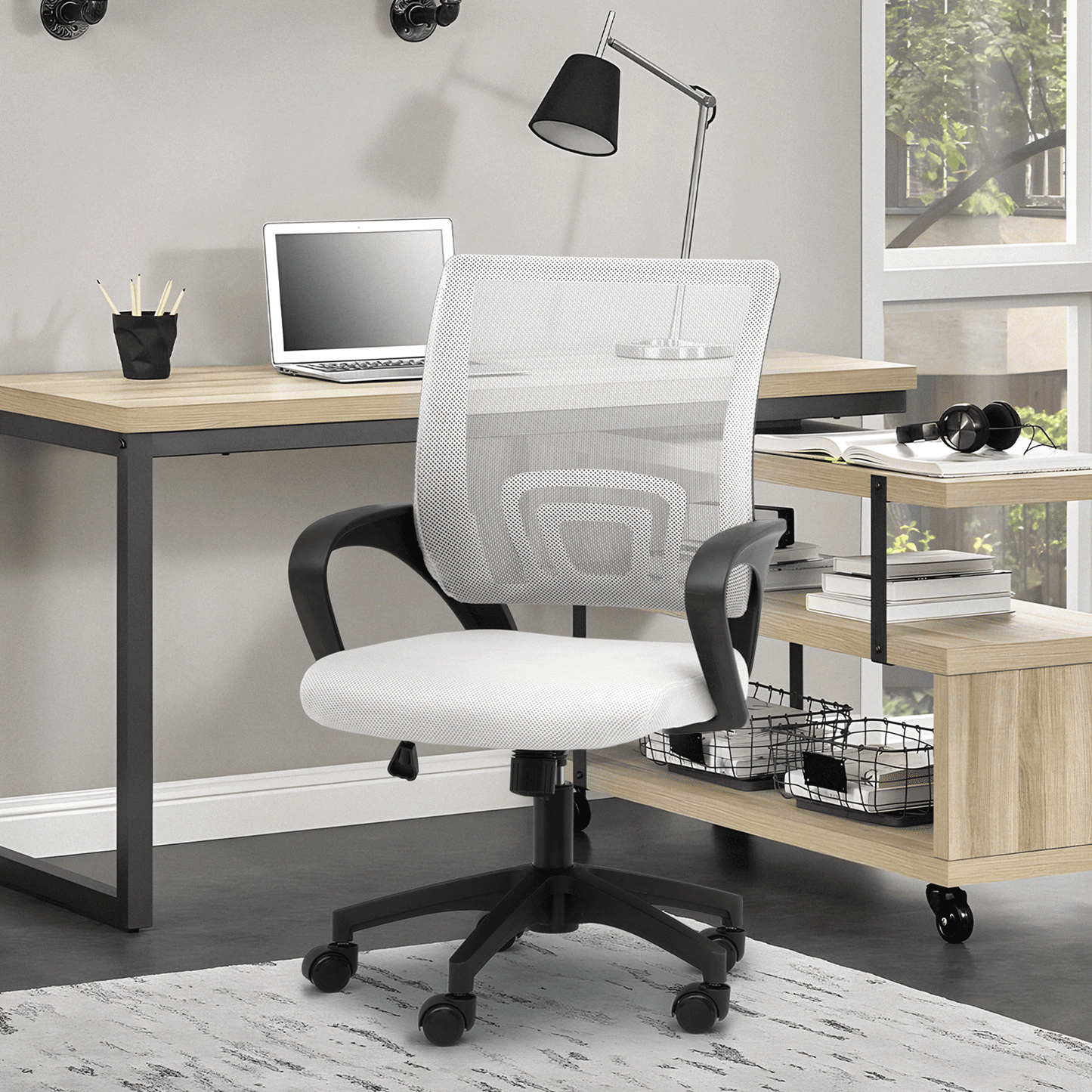 Mesh Office Home Chair, Mid Back Ergonomic Rolling Swivel Chair with Padded Seat and Armrest