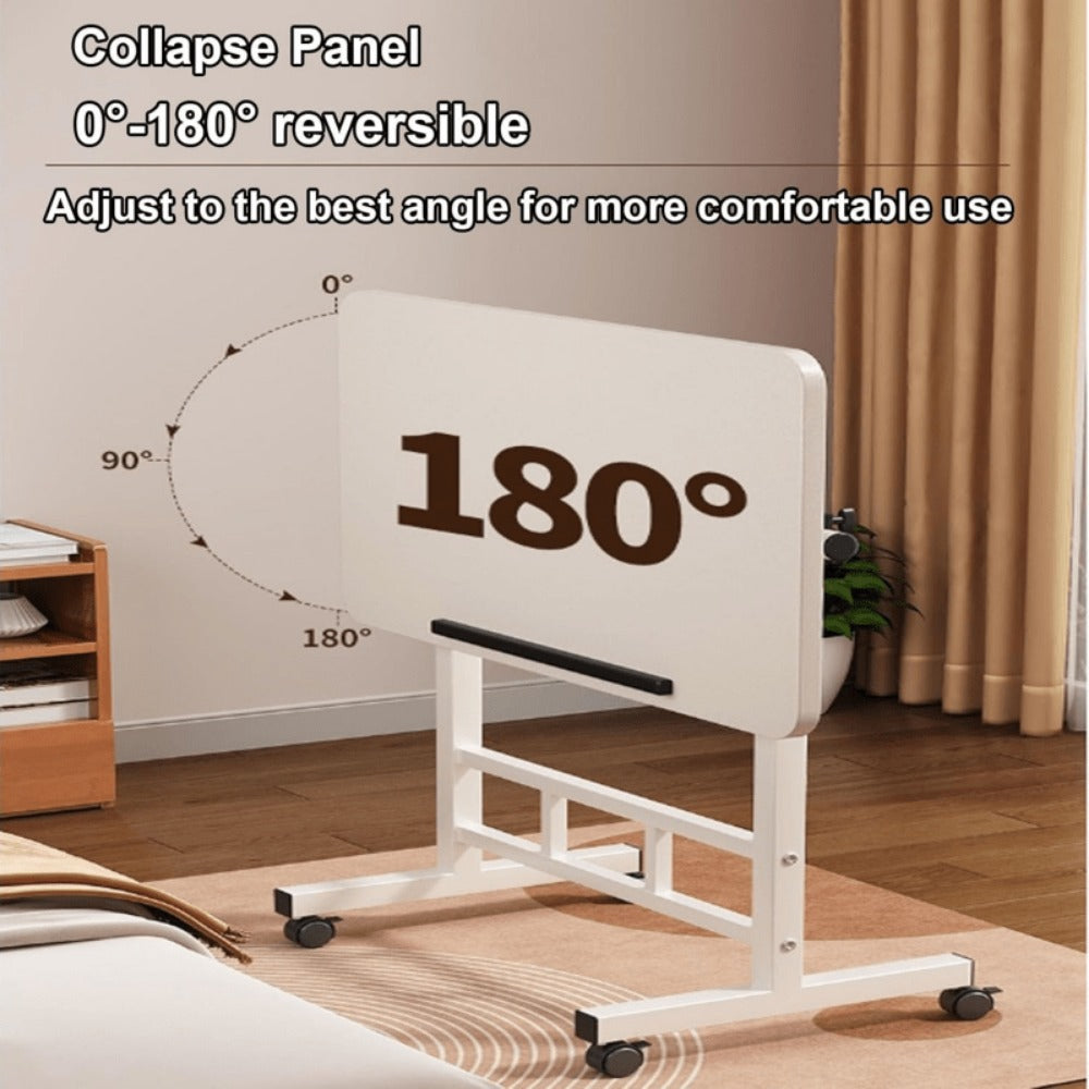 Adjustable Tilt Foldable Standing Desk 32"x16" – Portable Mobile Laptop Rolling Desk with Height Adjustment, Compact Sit-Stand Workstation, White