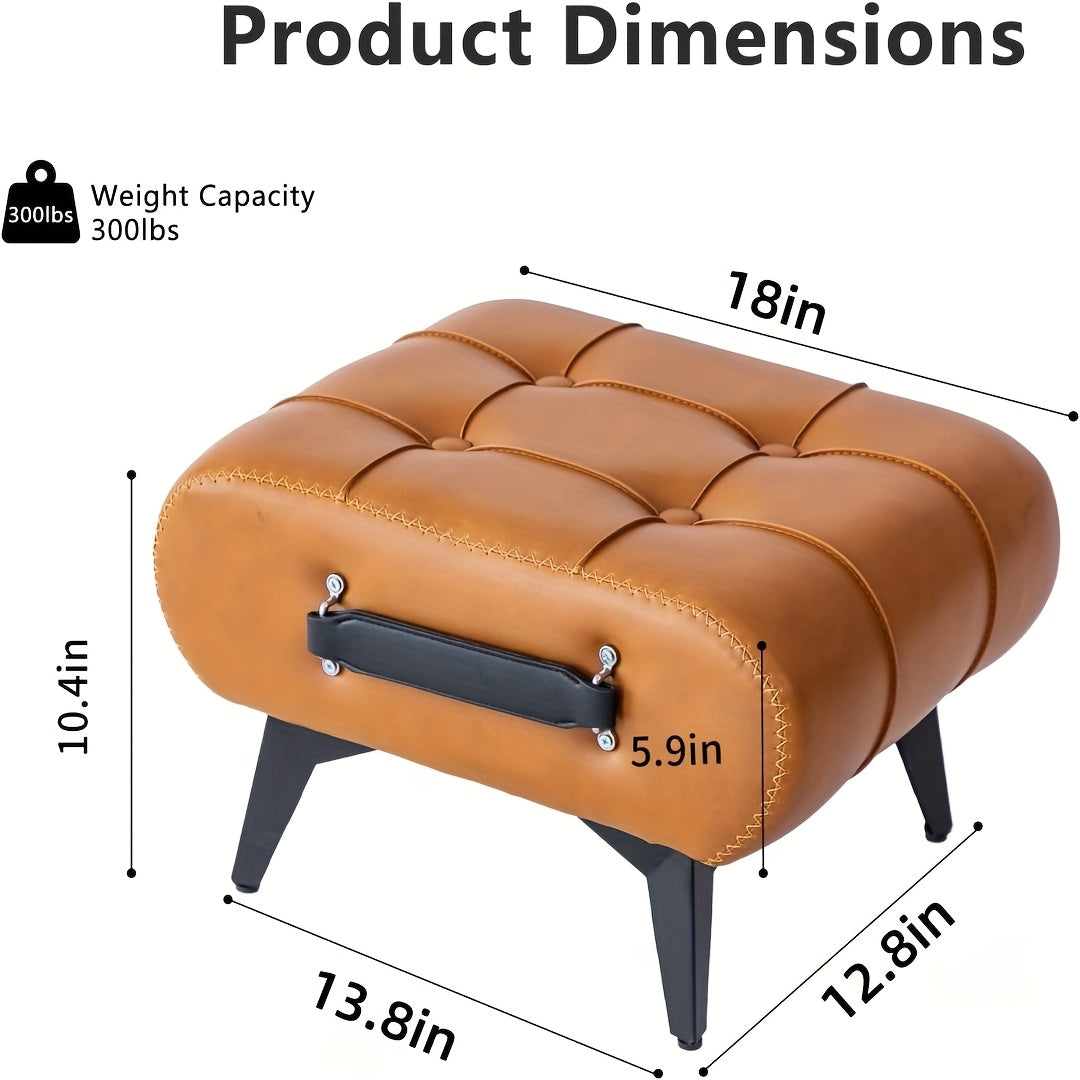 Retro Wax Faux Leather Simulation Stool, Home Small Square Stool, Picnic Stool, Faux Leather Hallway Stool, Luxurious Smooth Faux Leather Footstool, Modern Minimalist Black Synthetic Faux Leather Stool, Retro Brown Shoe Changing Stool
