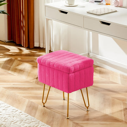 Soft Padded Cushion Vanity Stool, Makeup Footstool with 4 Metal Legs & Adjustable Anti-Slip Feet, Space-Saving Storage Ottoman for Bedroom, Closet & Dressing Area