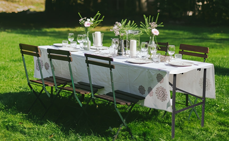4 FEET/ 6FEET Plastic Barbecue Folding Table, Rectangular Center-Folding Portable Table with Carrying Handle - White