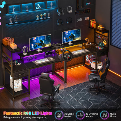 L Shaped Computer Desk with Power Outlets, Computer Desk with Storage Shelves, Home Office Corner Desk for Work, Writing Study Desk with Gaming Desk for Bedroom Office Dorm, L Shaped Desk, Desk, Desk, Computer Desk, Desk Gaming