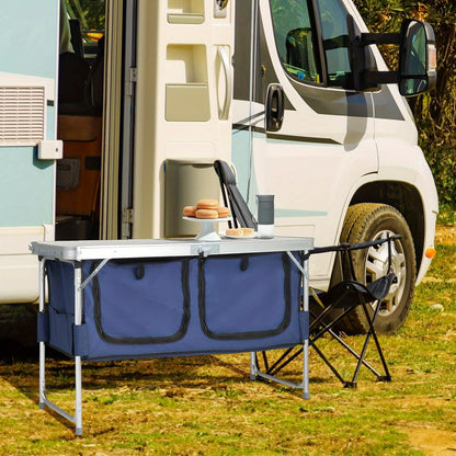 Bonnlo 4ft Folding Table with Storage Aluminum Camping Picnic Table Adjustable Height for Outdoor Beach BBQ Backyards Travel Party Garden Patio Folding Dining Table Black/ White Foldable Table Camping Gear and Equipment