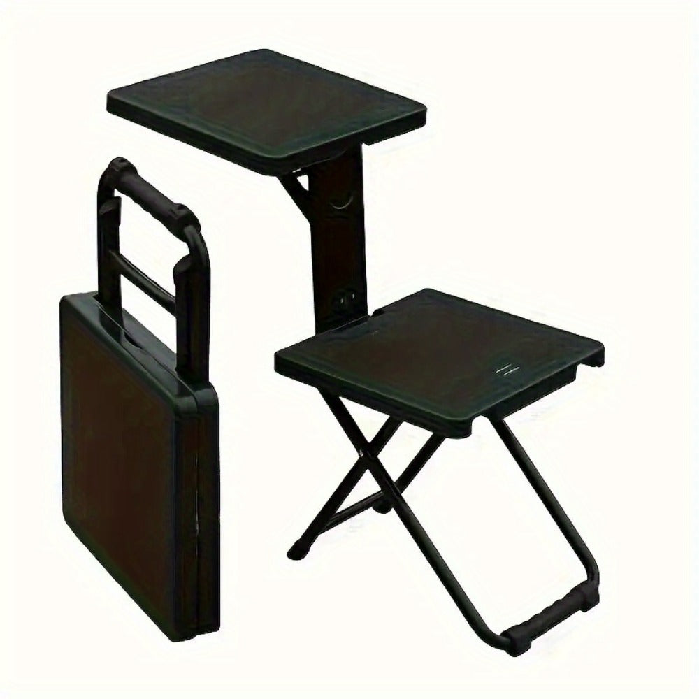 3-in-1 Portable Folding Table and Chair Set Vintage Iron Lightweight Compact for Outdoor Camping Study Vendor Market Writing Desk Folds Like a Handbag