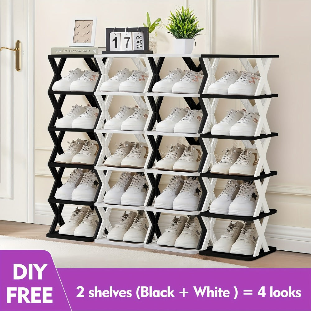 Stackable Shoe Rack 6 or 9 Tier Plastic Vertical Shoe Organizer, Space Saving Shoe Storage Shelf for Entryway Bedroom Hallway Dorm, 10 Color Options