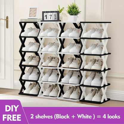Stackable Shoe Rack 6 or 9 Tier Plastic Vertical Shoe Organizer, Space Saving Shoe Storage Shelf for Entryway Bedroom Hallway Dorm, 10 Color Options