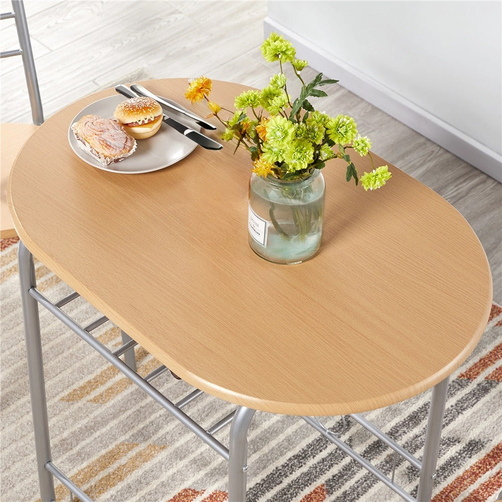 Costoffs 3-Piece Modern Round Dining Table Set for 2 - Breakfast Table Space-Saving Compact Table & 2 Chairs with Steel Legs & Storage Rack for Restaurant/Home/Kitchen