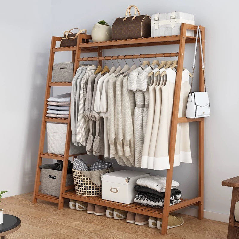 A multi capacity storage rack with brown and brown options, equipped with 5 side storage racks. A hat rack with shelves and bags is suitable for home storage, and a side hat hook is suitable for bedroom and hat room storage Specifications: with bag or wit