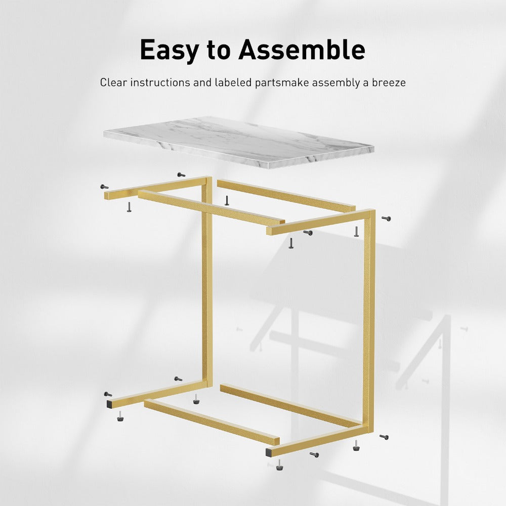 C-Shaped Sofa Side Table Movable Rolling End Table with Sturdy Metal Frame 50 Lb Capacity for Living Room Bedroom Office Couch Snack Laptop Tray