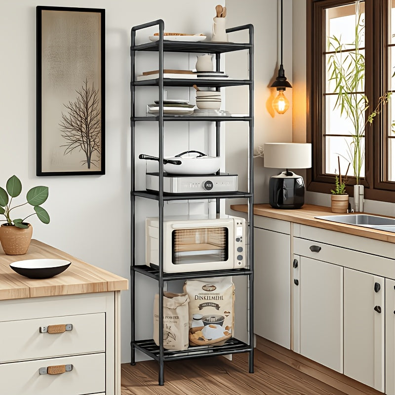 6-Tier Adjustable Metal Storage Rack with Wheels and Hooks - Corner Shelving Unit for Kitchen Bathroom and Garage Organization
