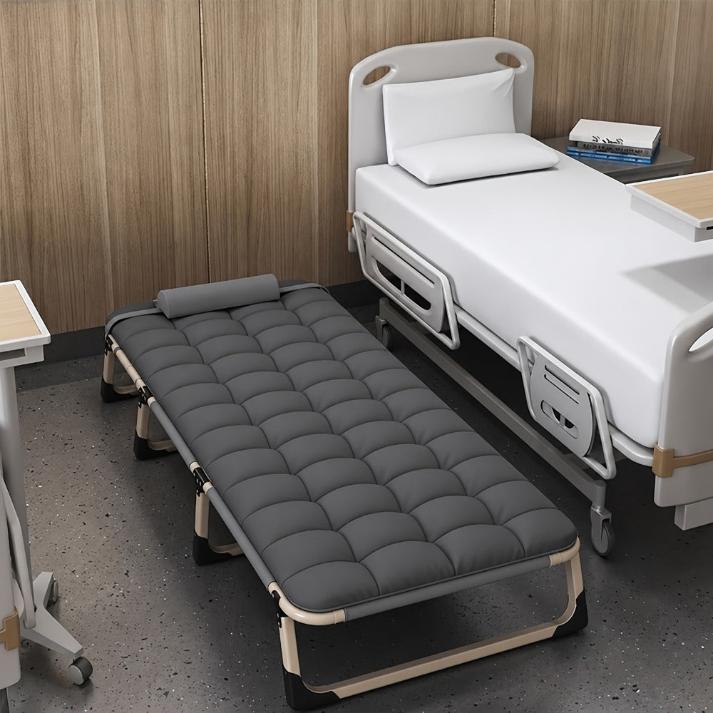 Foldable Bed Frame with Mattress, No Assembly Required, Adjustable Headboard, Folding Guest Bed for Bedroom Small Spaces, Retro Modern Style, Gray