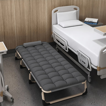 Foldable Bed Frame with Mattress, No Assembly Required, Adjustable Headboard, Folding Guest Bed for Bedroom Small Spaces, Retro Modern Style, Gray