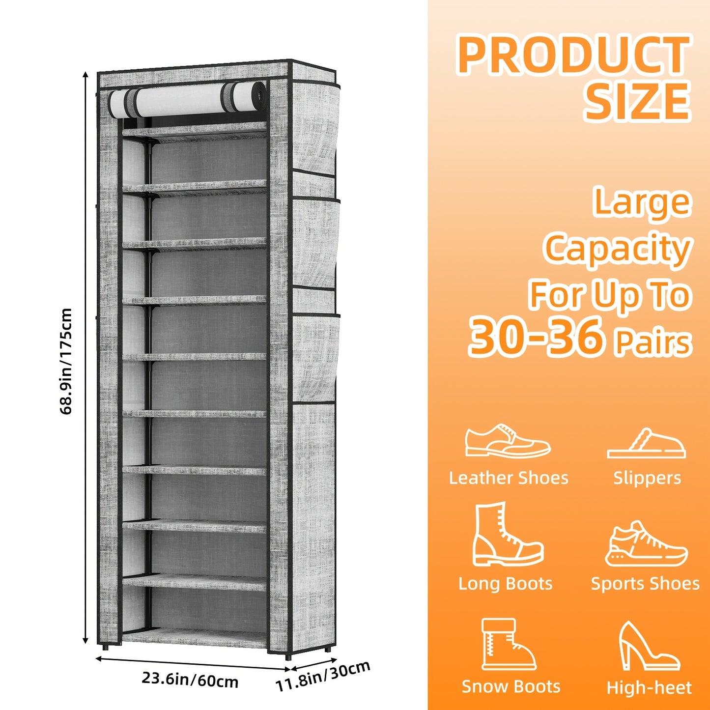 10-Tier Shoe Storage Organizer, Shoe Rack, Shoe Storage Cabinet, Large Capacity 50-56 Pairs Tall Shoe Shelf Free Standing Storage Cabinet Entryway Closet, Dustproof Floor Standing Storage Cabinet with Easy Assembly, for Halloween And Christmas