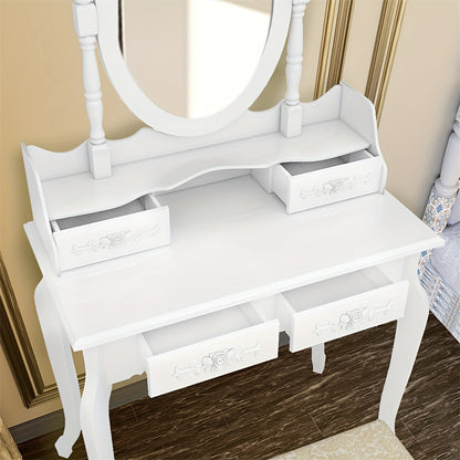 [360 Degree Rotating] Modern Simple 4 Drawers 360 Degree Rotating Detachable Mirror Dressing Table