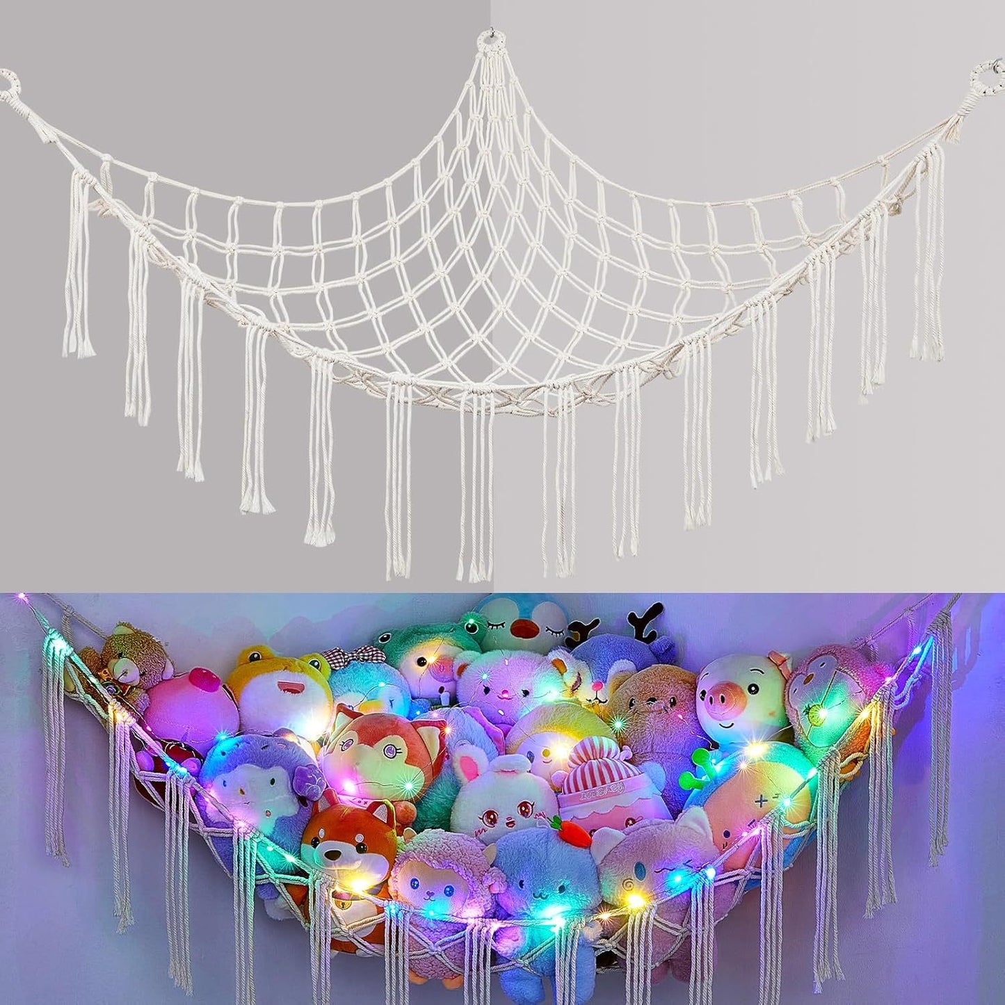 A Plush Toy Storage Hammock With Built-In Lighting, Ideal For Storing Unused Plush Toys And Indoor Items, As Well As Small Accessories For Halloween, Christmas, Easter, And Thanksgiving.