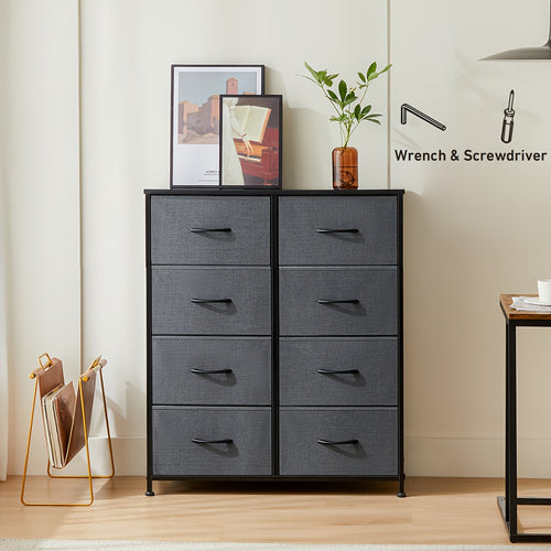 8 Drawer Storage And Organization, Home Dresser And Chest Of Drawers with 8 Fabric Storage Drawers Tower Unit, Bedroom Dresser with Wood Top, Thickened Frame for Bedroom, Living Rooms, Hallways