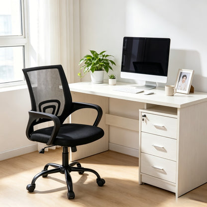 Height Adjustable Office Chair with Lumbar Support Rocking Mode Fixed Armrests Swivel Desk Chair for Home Office Conference Meeting Room, 4 Colors