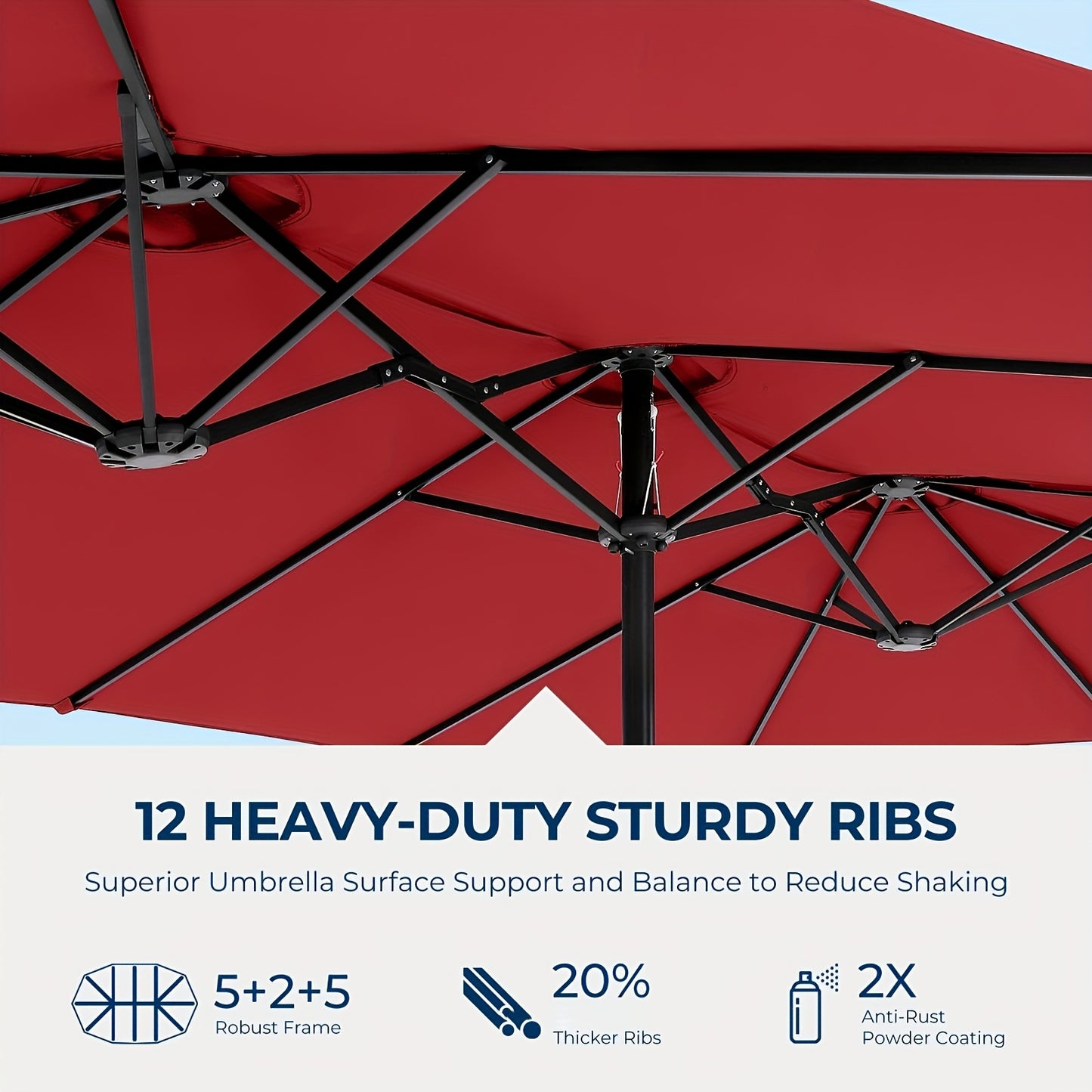 [Double Sided Umbrella] 13ft Double Sided Patio Umbrella with Solar Lights, Includes Stand Base, Outdoor Large Patio Umbrella with Crank Handle, Outdoor Extra Large Market Table Umbrella, 12 Heavy-duty Ribs, for Outside, Market, Patio, Deck, Swimming Pool