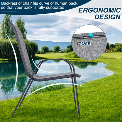 Stackable Patio Dining Chairs Set with Armrests Heavy Duty Breathable Textilene Outdoor Chairs Reinforced Iron Feet 330 LBS Capacity for Garden Lawn Backyard 4 6 8 Pack